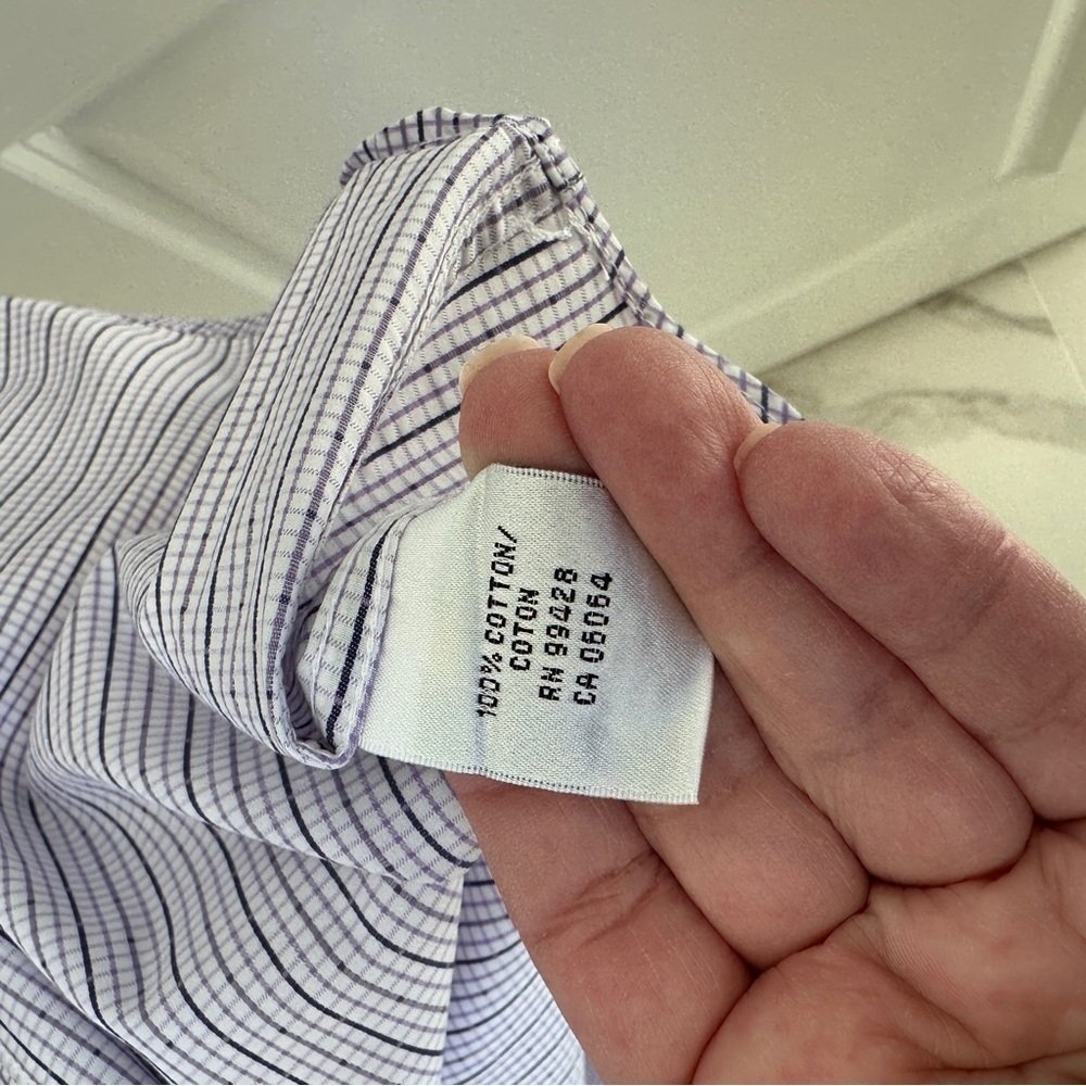 Bugatchi Men’s Purple and White Pinstripe Dress Shirt SZ Large - Picture 11 of 13